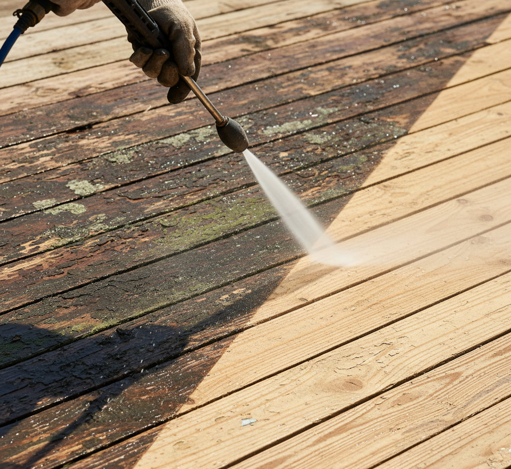 rofessional deck stripping and deep cleaning service in North Royalton, Ohio, to remove old, failed stain, paint, and heavy mold.