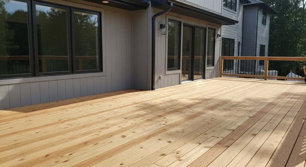 Thorough deck surface preparation and conditioning in North Royalton. Treatment opens the wood grain for maximum stain absorption and durability.