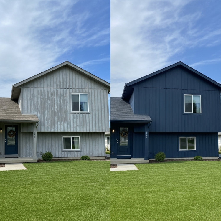 before and after aluminum siding painting showing color restoration and improved finish