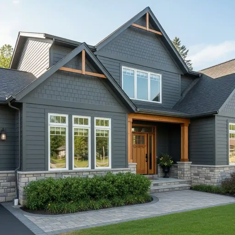 Modern dark siding home example of exterior home painting services in Northeast Ohio