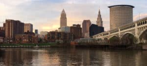 Skyline of Cleveland, Ohio, featuring iconic architecture and classic homes, setting the tone for the ultimate home painting guide.