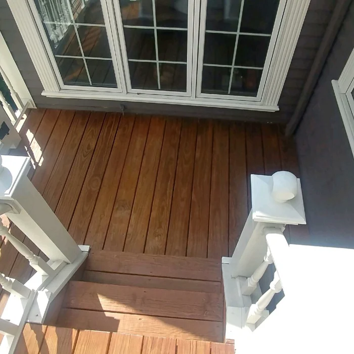 Freshly power washed and stained wood deck at a Chagrin Falls, Ohio home