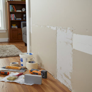 Professional drywall repair in Ohio home showing patching process before painting