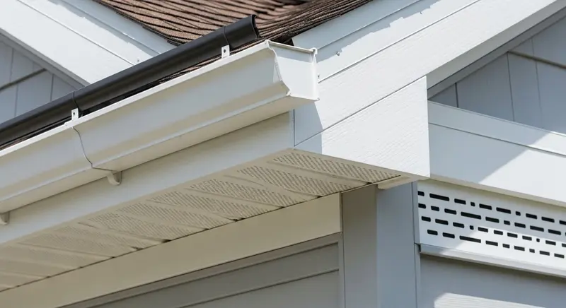 White painted fascia and vented soffit on home exterior in Northeast Ohio