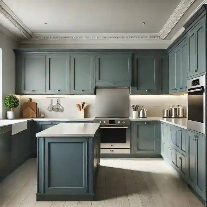 Brightly painted kitchen with clean and modern walls.