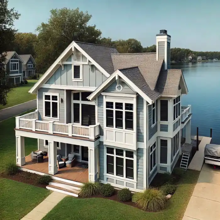 A freshly painted lakeside home in Avon Lake, Ohio, featuring a crisp exterior finish.