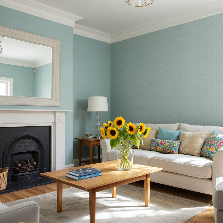 Hudson Ohio interior house painters updating living room walls and trim with fresh paint