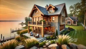 Lakefront home beautifully painted by professional exterior painters.