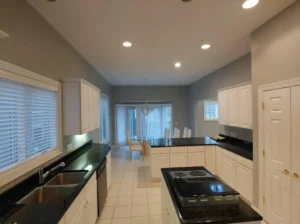 interior kitchen ceiling and wall painting with recessed lighting