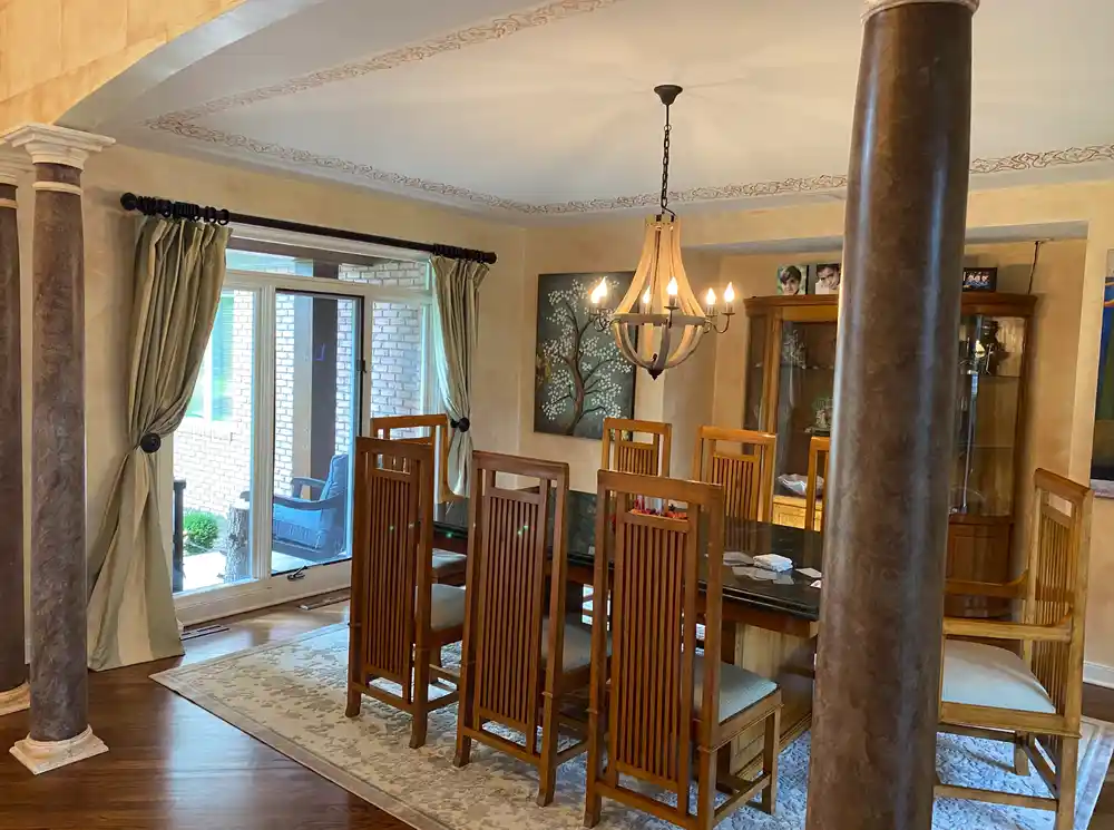 Interior painting in North Olmsted, OH by Chagrin Falls Painting, clean wall finish and detailed trim work for a refreshed dining space