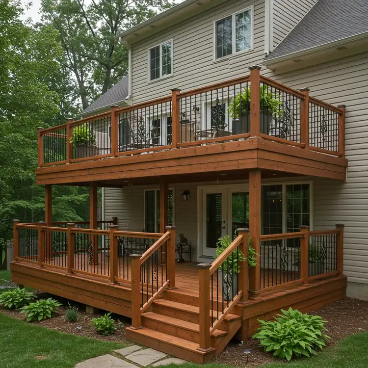 Large multi-level deck staining price and painting cost estimate