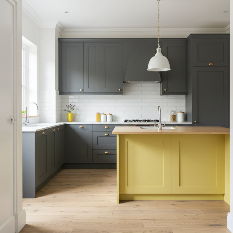 modern kitchen interior with contrasting cabinet and wall colors from professional interior painters in Ohio