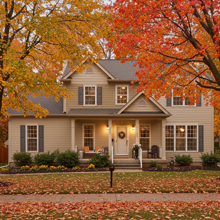 Ohio exterior house painting during fall showing seasonal curb appeal and protection