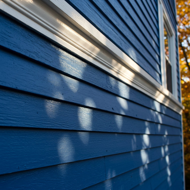 Freshly painted trim and siding on Ohio home in fall sunlight
