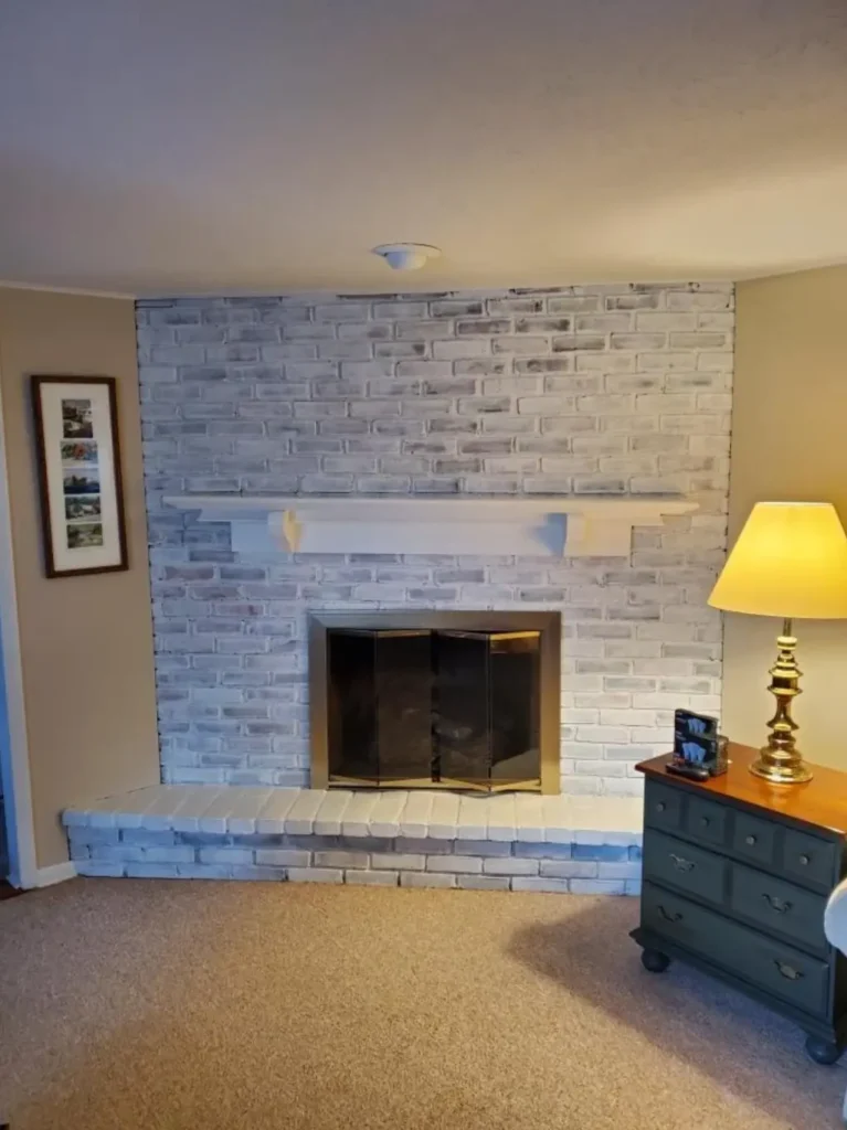 painted brick fireplace interior detail