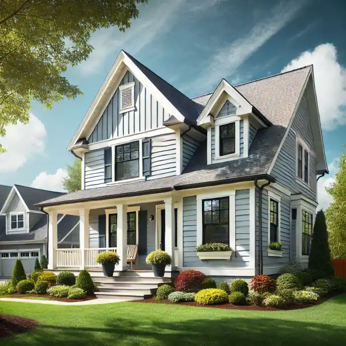 A freshly painted white house with gray trim in Avon Lake, Ohio.