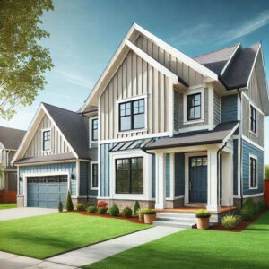 Freshly painted aluminum siding on a modern suburban home