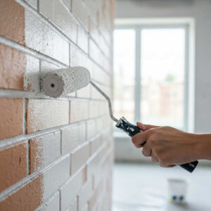 Painting an interior brick wall with primer for a smooth finish