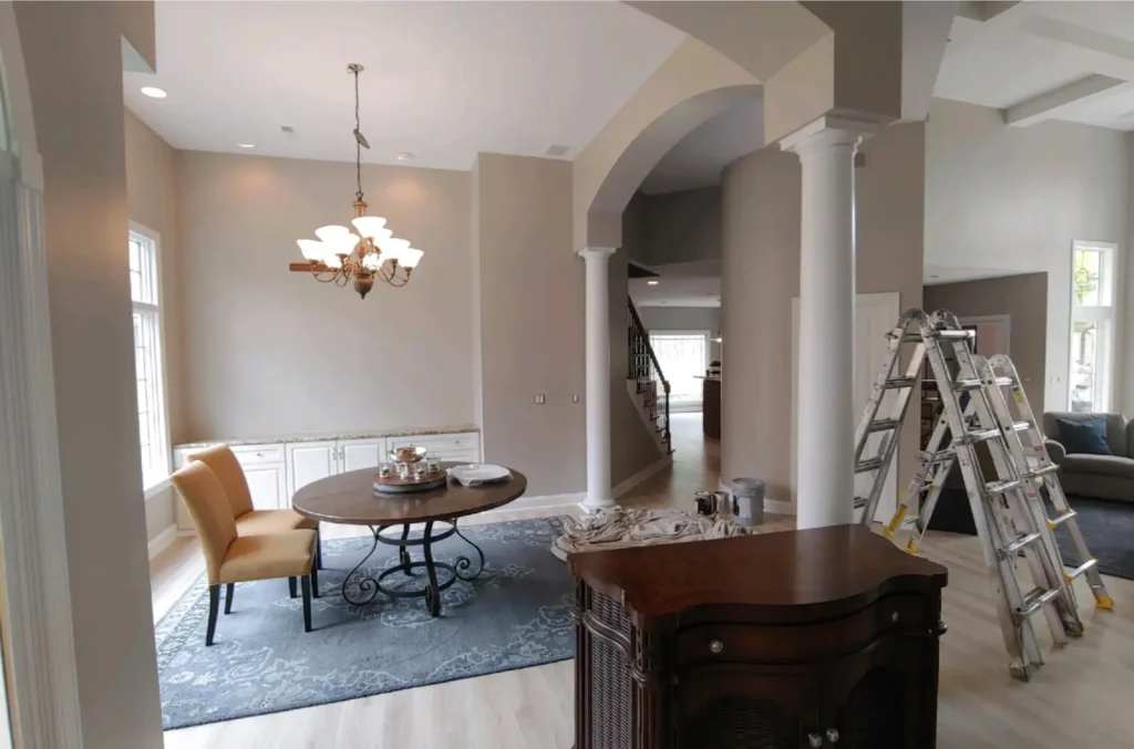 Interior painting in Parma OH dining room walls and trim with clean, crisp edges
