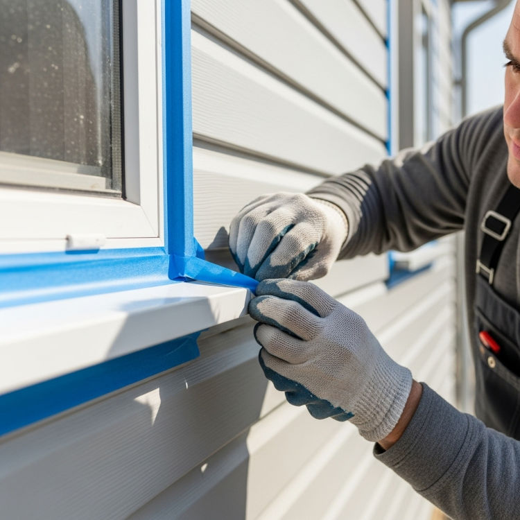 precise masking of windows and trim to protect surfaces during vinyl siding painting
