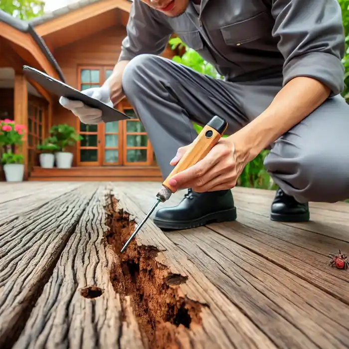 Schedule a professional inspection to identify wood rot in your home.